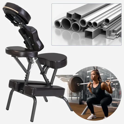 Vista 4 de Master Massage Bedford - Silla de masaje plegable portátil y ligera con funda de transporte, bolsa y ajuste de altura (café)