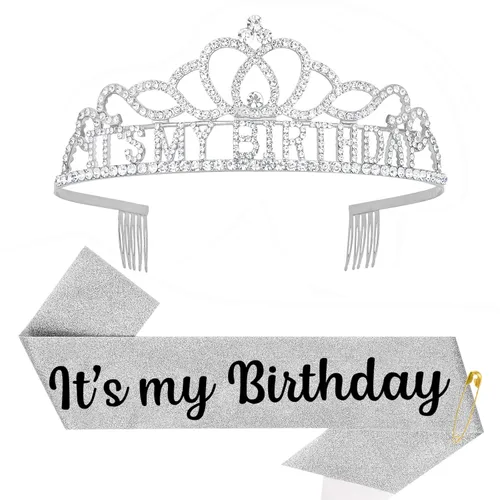 Vista 28 de Corona de cumpleaños para mujer adulta y banda de cumpleaños con purpurina para mujer, tiara de cumpleaños para mujer, sombrero de cumpleaños