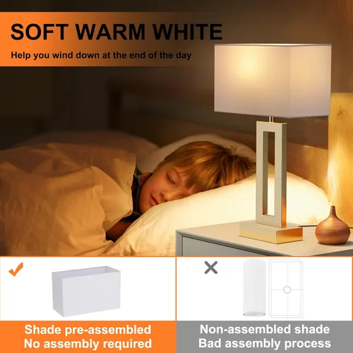 Vista 6 de Seealle - Juego de 2 lámparas de mesita de noche para dormitorios - Lámpara de mesita táctil con USB C+A, lámparas de sala de estar regulables de 3