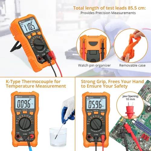 Vista 5 de Neoteck 2000 Counts Digital Multimeter with NCV, AC/DC Voltage Current Naranja