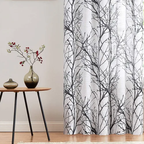 Vista 5 de FMFUNCTEX Cortinas de lino semitransparentes para dormitorio, cortinas blancas y negras de 45 pulgadas de largo para sala de estar, cortinas
