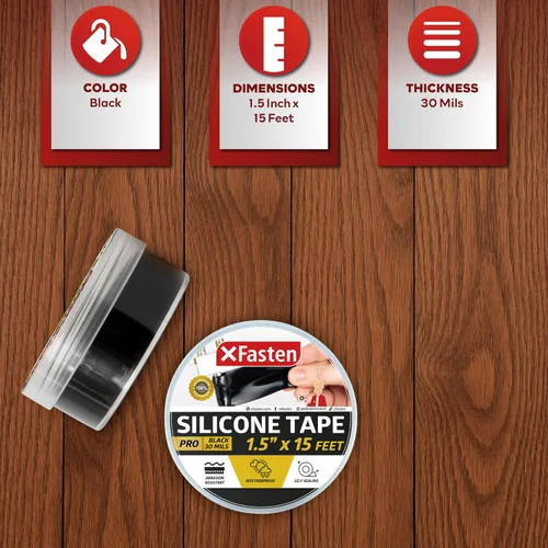 Vista 3 de XFasten Cinta autoadhesiva de silicona Pro, negra, 1.5 pulgadas x 15 pies, 30 milímetros de cinta de goma de silicona resistente a la intemperie