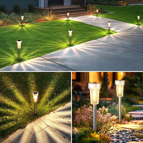 Vista 7 de Mancra - Luces solares al aire libre impermeables, juego de 8 luces de camino con bombilla de tungsteno de acero inoxidable, luces solares