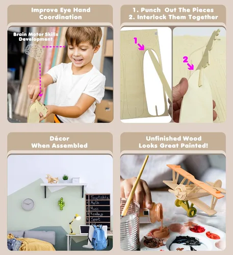 Vista 3 de Rompecabezas 3D Nieuport 17 modelo de avión - Kit de construcción de modelo de avión de madera, kit educativo de modelo de avión de madera