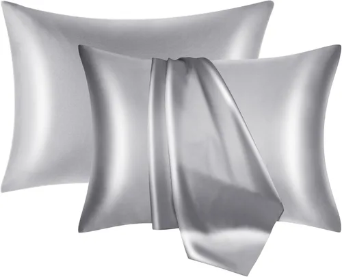 Vista 7 de Juego de 2 fundas de almohada de seda de morera para cabello y piel con cremallera oculta, ambos lados, 19 momme suaves y transpirables, fundas