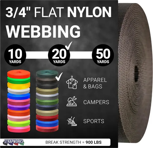 Vista 48 de Strapworks Rollo de correa de nailon resistente de 3/4 pulgadas para cinturón, mochila, eslinga, collar, correa, correas y más, 10, 20 o 50 yardas