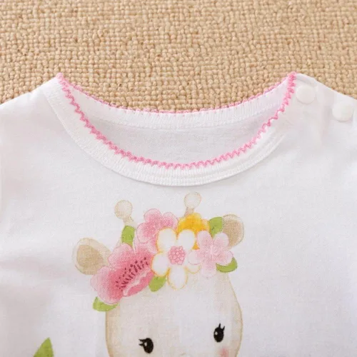 Vista 4 de Aoswep - Linda jirafa + cebra con estampado floral de manga larga para bebé niña, mono blanco para mameluco de una pieza
