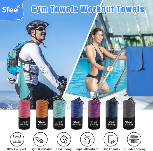 Vista 5 de Sfee Paquete de 2 toallas de viaje de microfibra, toalla de camping de secado rápido, súper absorbente, compacta, ligera, juego de toallas