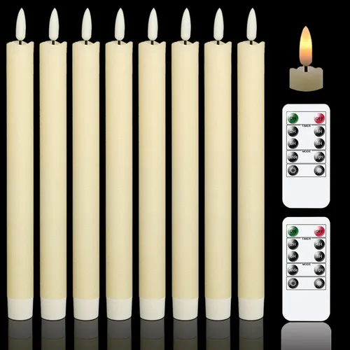 Vista 10 de GenSwin Velas cónicas negras sin llama parpadeantes con control remoto de 10 teclas, funciona con pilas, velas LED cálidas con mecha 3D