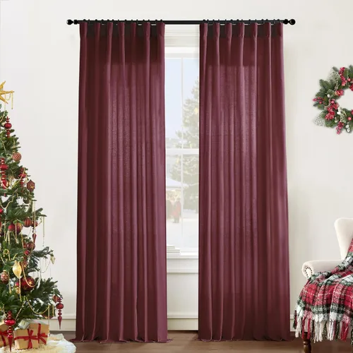 Vista 39 de XTMYI - Cortinas transparentes de 54 pulgadas de largo, juego de 2 paneles para baño, cortinas cortas de lino y algodón con semi privacidad