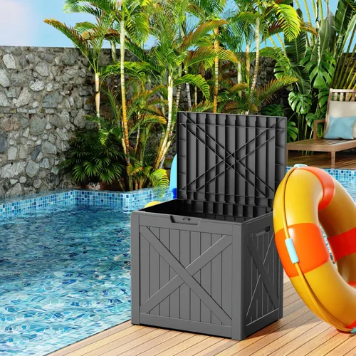 Vista 103 de DRATO Cajas de terraza, caja de almacenamiento al aire libre de 30 galones para cojín de patio, herramientas de jardín, impermeable y resistente a
