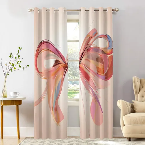 Vista 41 de Shrahala Floral Abstract Design Tier Curtains for Kitchen Windows, Minimalist Flower Illustration Window Curtain Panels Multilayer Polyester