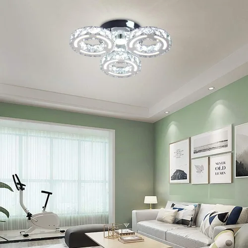 Vista 5 de Finktonglan Moderna lámpara de techo de cristal redonda LED, 3 anillos, lámpara de techo contemporánea empotrada para comedor, dormitorio, sala