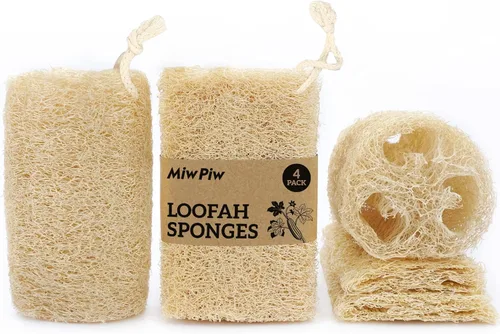 Vista 8 de Esponja natural para platos de lufa, paquete de 3 fregadores de verduras para cocina, 100% biodegradable, compostable, almohadilla para fregar, cero