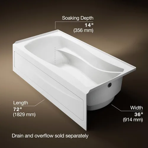 Vista 3 de Kohler 1259-RA-0 Mariposa 72.4 in x 36.0 in baño alcobólico, drenaje derecho, Blanco