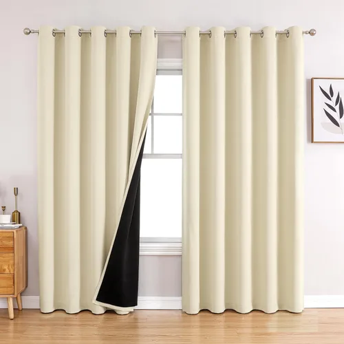 Vista 108 de ChrisDowa Cortinas 100% opacas de 63 pulgadas de largo para dormitorio con forro negro, 2 capas gruesas totalmente opacas con aislamiento térmico