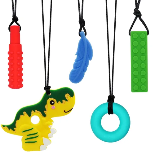Vista 8 de Collares masticables para niños sensoriales, collar masticable sensorial para niños con TDAH, SPD, dentición, necesidades de morder, juguetes