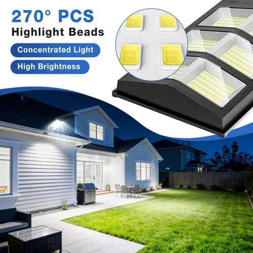 Vista 4 de OKPRO Luces solares de 6000 W para exteriores, 6500 K, luces solares para calle, sensor de movimiento para exteriores, luz de calle IP66