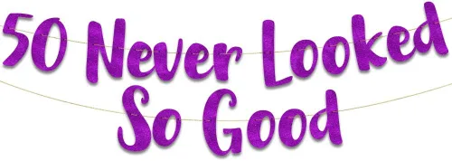 Vista 5 de Cartel negro con purpurina preencordada de 50 «Never Looked So Good» – Decoraciones de 50 cumpleaños y aniversario para hombres y mujeres