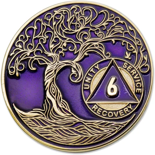 Vista 196 de 1 año Sobriety Mint Twisted Tree of Life Medallón de recuperación AA chapado en oro, chip/ficha - negro