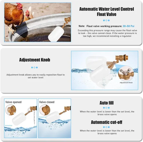 Vista 2 de Válvula de flotador de 1/2 pulgada de latón con brazo ajustable Válvula de control de nivel de agua de 60 PSI llenado y apagado automático