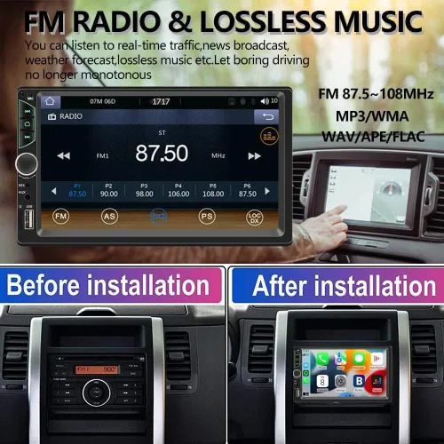 Vista 4 de Estéreo de Auto Doble DIN con Apple CarPlay Inalámbrico, Android Auto Inalámbrico, Pantalla Táctil HD de 7 Pulgadas, Radio de Coche con Bluetooth