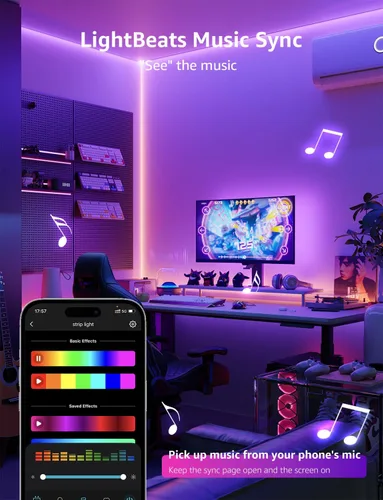 Vista 6 de Lepro SE1 AI - Tira de luces LED inteligentes – Tiras de luz RGB que cambian de color de 65.6 pies con control de aplicación, iluminación generada