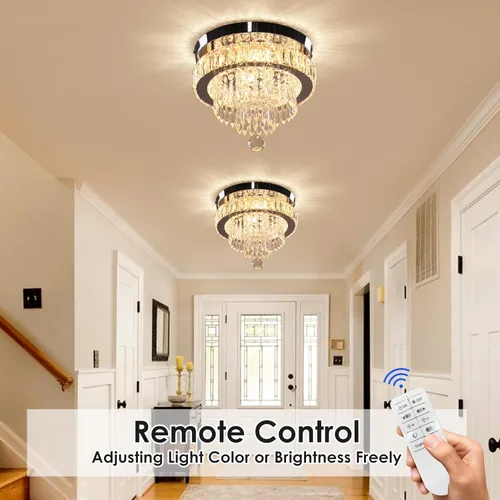 Vista 7 de Lámpara de Araña de Cristal Regulable de 11.8", Luz de Techo de Cristal, Lámparas de Araña Modernas de Montaje al Ras, Lámpara de Techo