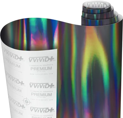 VViViD Rollo de Vinilo Cromado Holográfico Negro con Acabado Arcoíris DIY Película Adhesiva de Liberación de Aire (1 pie x 5 pies).