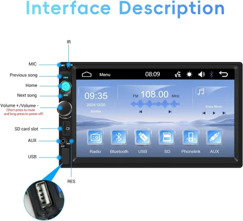 Vista 9 de Estéreo para automóvil de doble DIN de 7 pulgadas, pantalla táctil Bluetooth manos libres, radio de coche manos libres, 2 DIN, reproductor MP5