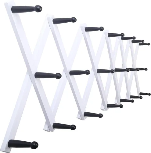 Vista 16 de SKOLOO Perchero de pared para sombreros con 14 ganchos, de madera maciza, moderno, perchero de pared expandible para abrigos, sombreros, bolsos