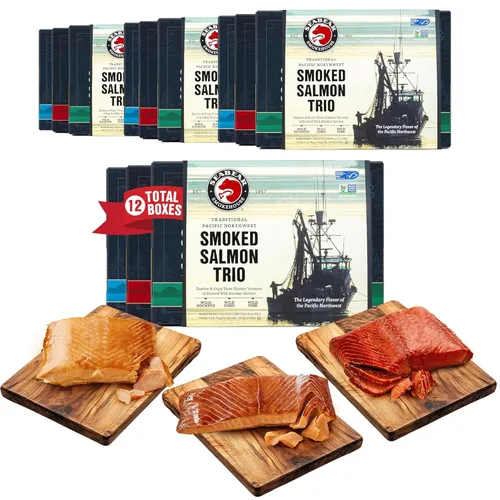 Vista 7 de SeaBear - Caja Roja y Oro Pacífico de Salmón Ahumado de Alaska - 6 oz