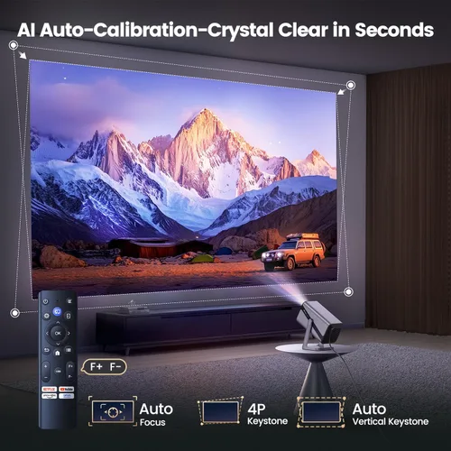 Vista 5 de [Aplicación incorporada/soporte 4K/Dolby Audio] Proyector inteligente portátil con WiFi y Bluetooth, enfoque automático y Keystone/Zoom, soporte