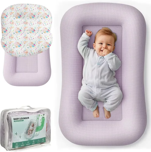 Tumbona para bebé para recién nacido, tumbona infantil de 0 a 24 meses con funda para tumbona, tumbona ajustable para bebé, tela transpirable y Rosa