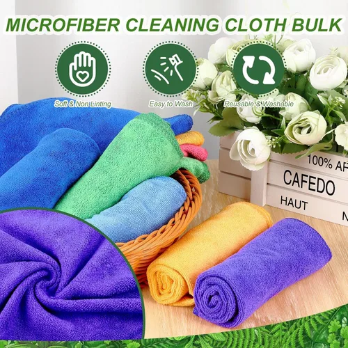 Vista 3 de Preboun Paquete de 300 paños de limpieza de microfibra de 12 x 16 pulgadas, multiusos, reutilizables, lavables, toallas absorbentes para casa
