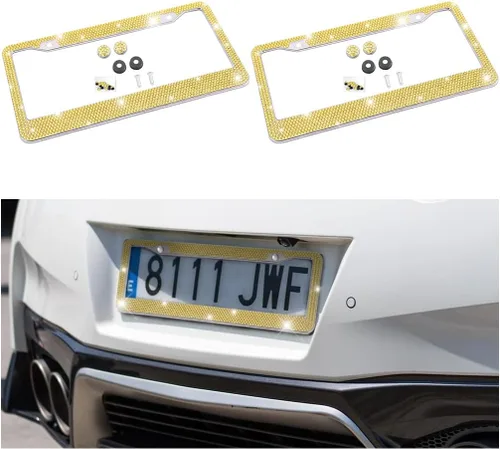 Vista 15 de Marco de matrícula de automóvil con diamantes de imitación brillantes, cubierta / soporte de placa de matrícula de acero inoxidable, universal