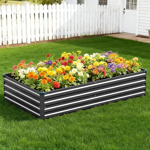 Vista 8 de Vengarus Kit de cama de jardín galvanizado elevado de 8 x 2 x 1 pies (paquete de 2), maceta de metal para exteriores, contenedor rectangular de Negro