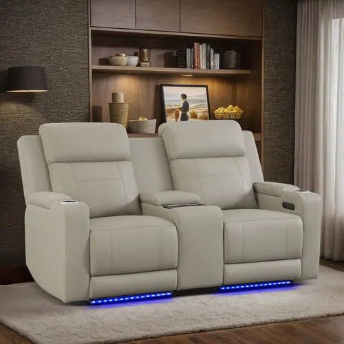 Vista 17 de Juego de sofá reclinable eléctrico con reposacabezas, asientos de cine en casa con luz LED, almacenamiento de reposabrazos, USB y tipo C, sofá