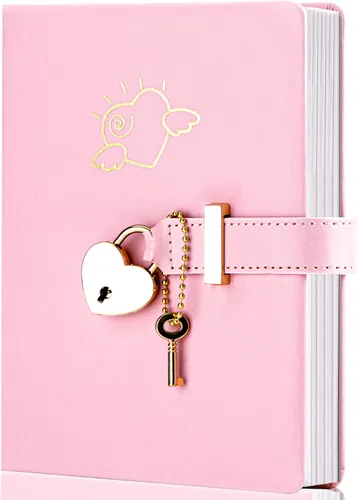 Vista 8 de Cuaderno de viaje con cierre en forma de corazón con llave, diario personal de piel sintética para niñas y niños, 5.3 x 7 pulgadas de Lock Diary