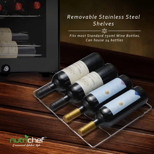 Vista 3 de Nutrichef Refrigerador de vino de 24 botellas Enfriador de vino de una sola zona Control de temperatura ajustable de 41 °F a 64 °F