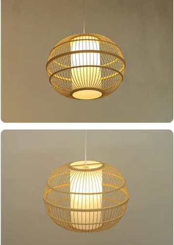 Vista 2 de Weaving Bamboo Pendant Light Medieval Lantern Lampshade Hollow Retro Chandeliers Ceiling Industrial Chandelier Lights Hanging Decorations Rustic
