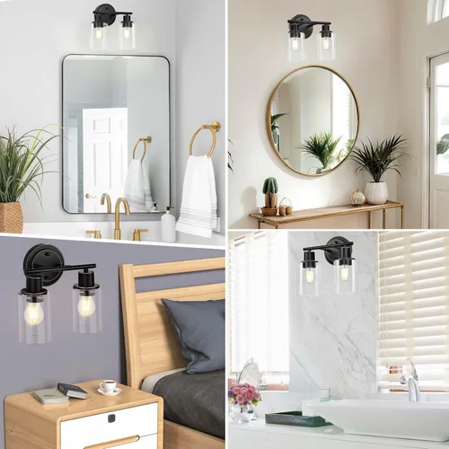 Vista 6 de Lámpara de tocador moderna de 2 luces de bronce aceitado para baño, lámpara de tocador de baño de bronce aceitado de 2 luces, aplique de pared de 2