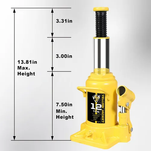 Vista 2 de YELLOW JACKET Gato hidráulico de botella de perfil bajo de 12 toneladas, gato hidráulico de botella soldado (24,000 libras)