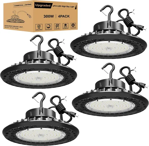 Vista 16 de UFO - Luz LED de alta bahía de 150 W, luces LED de alta bahía de 22,500LM, 0-10 V, regulables, luces LED de alta bahía para tienda, cable de 5