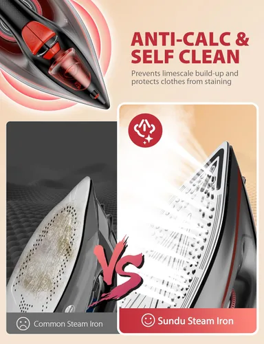 Vista 5 de Plancha de vapor a presión para ropa, apagado automático, peso ligero, plancha de 1500 W con suela de cerámica antiadherente, apagado automático