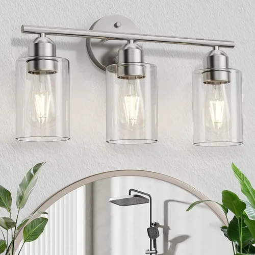 Vista 16 de Espird Lámpara de baño negra de 3 luces para tocador, moderna lámpara de pared para baño, lámpara de pared de granja, apliques de pared negro mate