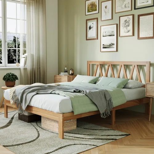 Vista 11 de Novilla Marco de Cama Tamaño King Marco de Cama King y Cabecero, Marcos de Cama King con Cabecero y Soporte de Listones de Madera, No Se Necesita