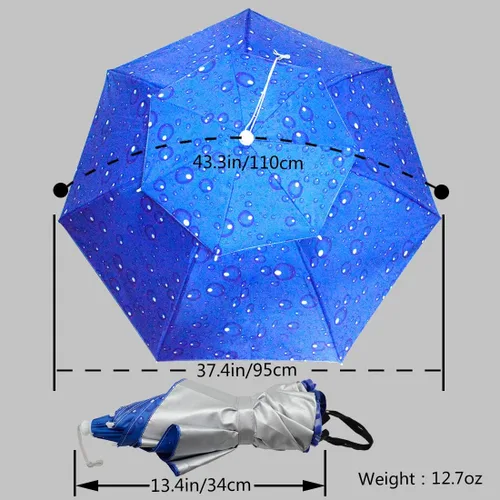 Vista 8 de NEW-Vi - Sombrero paraguas de pesca plegable ajustable, 37.4” extragrande, con manos libres, 7 nervaduras, impermeable, anti-UV, para pesca