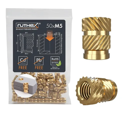 Vista 31 de Ruthex 1/4" Insertos Roscados Cortos - 20 Piezas RX-1/4“-20x6.4 Inserto de Ajuste Térmico de Latón para Partes de Plástico - Pulgadas Tuercas