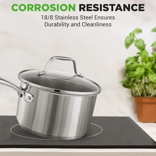 Vista 7 de NutriChef Olla de acero inoxidable de 2 cuartos de galón con tapa, cacerola resistente con asas ergonómicas, para todas las estufas